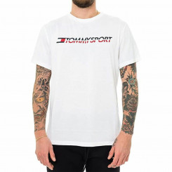 Meeste lühikeste varrukatega T-särk Tommy Hilfigeri logoga rinnaga valge
