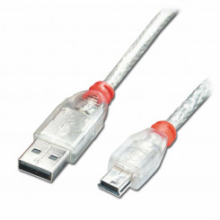 USB 2.0 A kuni Mini USB B kaabel LINDY 41780 20 cm läbipaistev