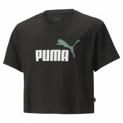 Laste lühikeste varrukatega T-särk Puma logoga kärbitud mustaks