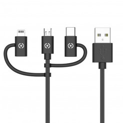 USB cable-Micro USB, USB-C and Lightning Celly USB3IN1BK Black 1 m