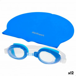 Ujumismüts ja -prillid AquaSport Sinine Laste Plastmass (12 Ühikut)