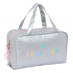 Bag for school supplies Benetton Silver Padded Silver 31 x 14 x 19 cm