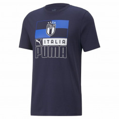 Темно-синяя мужская и женская футболка с коротким рукавом Puma Italia FIFA темно-синего цвета