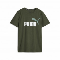 Kids Short Sleeve T-Shirt Puma Ess+ 2 Col Logo Dark Green