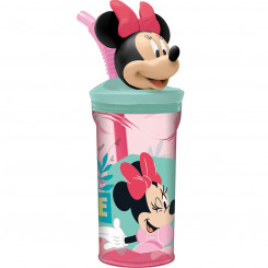 Glass Minnie Mouse 360 ml 3D Pink with straw