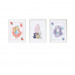 Set of 3 paintings Crochetts Alice 33 x 43 x 2 cm Rabbit Hearts Girl 3 Pieces, parts
