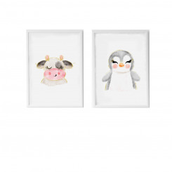 Set of 2 paintings Crochetts 33 x 43 x 2 cm Cow Penguin 2 Pieces, parts