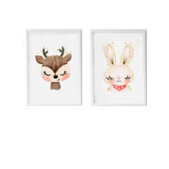 Set of 2 paintings Crochetts 33 x 43 x 2 cm Rabbit Deer 2 Pieces, parts