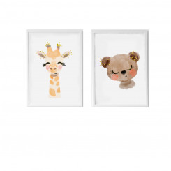 Set of 2 paintings Crochetts 33 x 43 x 2 cm Giraffe Bear 2 Pieces, parts