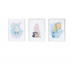 Set of 3 paintings Crochetts Alice 33 x 43 x 2 cm Kwiaty Rabbit Girl 3 Pieces, parts