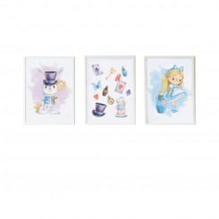 Set of 3 paintings Crochetts Alice 33 x 43 x 2 cm Rabbit Hat Girl 3 Pieces, parts