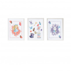 Set of 3 paintings Crochetts Alice 33 x 43 x 2 cm Rabbit Hearts Girl Elephant 3 Pieces, parts