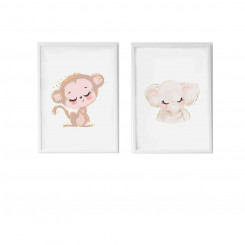 Set of 2 paintings Crochetts 33 x 43 x 2 cm Elephant Monkey 2 Pieces, parts