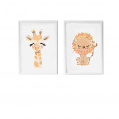 Set of 2 paintings Crochetts 33 x 43 x 2 cm Giraffe Lion 2 Pieces, parts