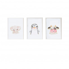 Set of 3 paintings Crochetts 33 x 43 x 2 cm Elephant Cow Penguin 3 Pieces, parts