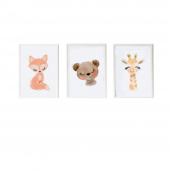 Set of 3 paintings Crochetts 33 x 43 x 2 cm Bear Giraffe Fox 3 Pieces, parts