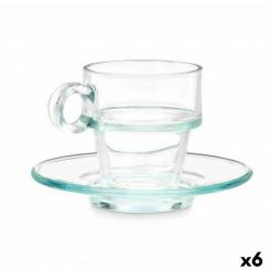 Cup with Plate Transparent Glass 90 ml (6 Units)