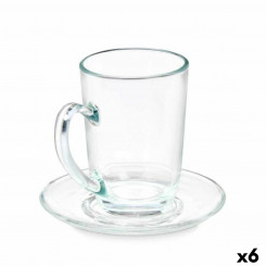 Чашка с тарелкой прозрачное стекло 200 мл (6 шт.)