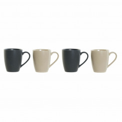 Set of mugs DKD Home Decor Beige Rubber tree Dark gray 300 ml Ceramics