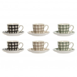 Set: Six Cups and Plates Home ESPRIT Green Beige Gray Porcelain 90 ml