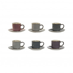 Set: Six Cups and Plates Home ESPRIT Blue White Pink Maroon Ceramics 165 ml