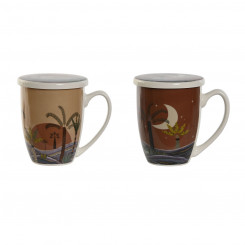 Cup with tea filter Home ESPRIT Blue Beige Terracotta Stainless steel Porcelain 380 ml (2 Units)