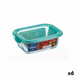 Square lunch box with lid Luminarc Keep'n Lagon 18.5 x 13 x 6.6 cm Turquoise blue 1.22 L Glass (6 Units)