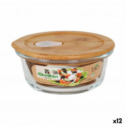round lunch box with lid Quttin Bamboo Borosilicate glass Ø 13.5 cm 400 ml (12 Units)