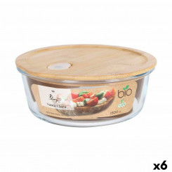 round lunch box with lid Santa Clara Bamboo Borosilicate glass 19.5 x 7.3 cm (6 Units)