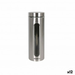 Jar Quttin Transparent Silver Glass Steel 2.2 L 10 x 10 x 30.5 cm (12 Units)