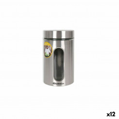 Jar Quttin Transparent Silver Glass Steel 1 L 10 x 10 x 17.5 cm (12 Units)