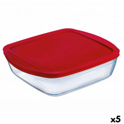square lunch box with lid Ô Cuisine Cook&store Ocu Red 2.2 L 25 x 22 x 5 cm Glass Silicone (5 Units)