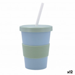 Quid Inspira Glass With Straw 480 ml Blue Plastic (12 Units)