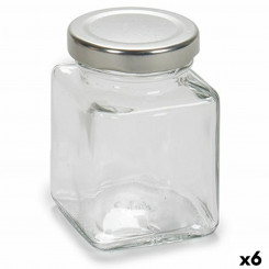 Jar Transparent Silver Metal Glass 100 ml 5.6 x 7.6 x 5.6 cm (6 Units)