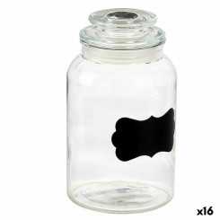 Jar Transparent Glass 1.2 L 12 x 21 x 12 cm (16 Units) With Lid Sticker
