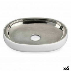 Soap dish Silver Stainless steel White Plastic 9,5 x 2,5 x 13 cm (6 Units)
