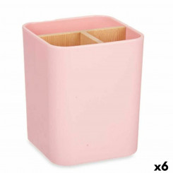 Toothbrush Holder Pink Bamboo polypropylene 9 x 11 x 9 cm (6 Units)