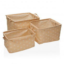 Set of Stackable Organizer Boxes Versa rect stars Beige Polyester Fusion 3 Pieces, parts