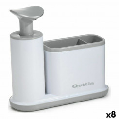 Two-in-one soap dispenser for kitchen sink Quttin White Gray 21.5 x 8 x 20 cm (8 Units)
