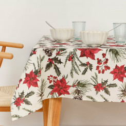 Stain-resistant resin-covered tablecloth Mauré Christmas Flowers 250 x 140 cm