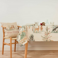 Stain-resistant resin-covered tablecloth Muaré Christmas Deer 140 x 140 cm