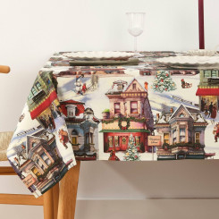 Stain-resistant resin-coated tablecloth Muaré Christmas City 200 x 140 cm