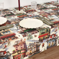 Stain-resistant resin-coated tablecloth Muaré Christmas City 300 x 140 cm