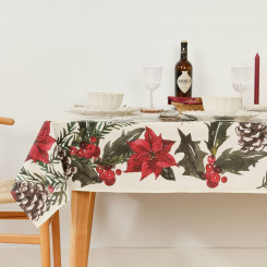 Stain-resistant resin-coated tablecloth Muaré Christmas Flowers 250 x 140 cm