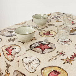 Stain-resistant resin-coated tablecloth Muaré Wooden Christmas 100 x 140 cm