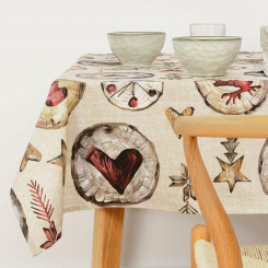 Stain-resistant resin-coated tablecloth Muaré Wooden Christmas 250 x 140 cm