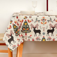 Stain-resistant resin-coated tablecloth Muaré Merry Christmas 140 x 140 cm