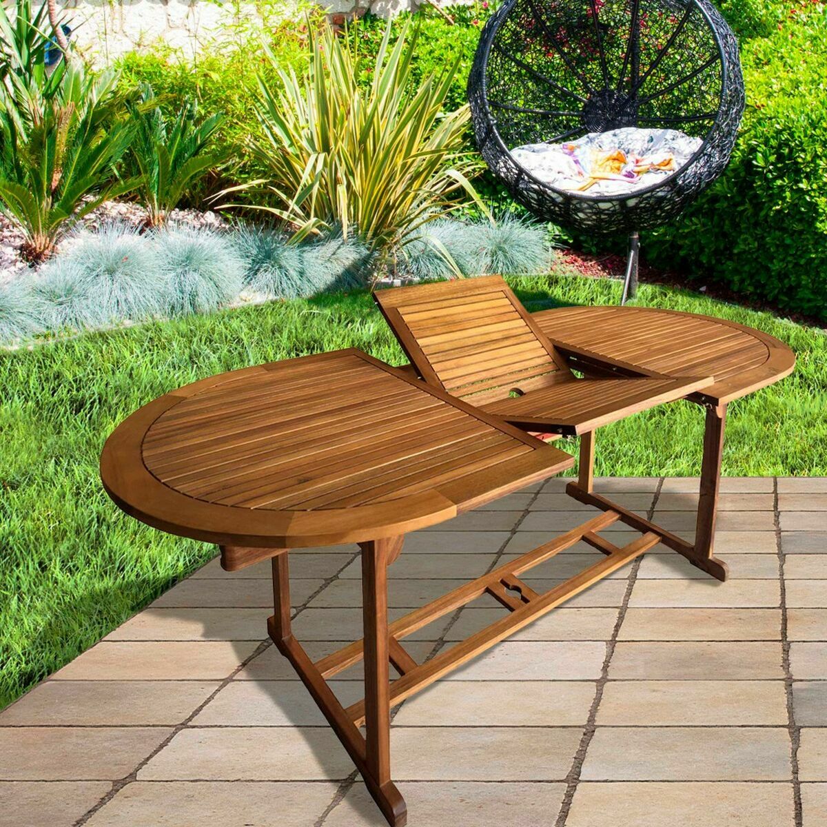 Expandable table Aktive Acacia Extendable Oval 200 x 100 x 74 cm