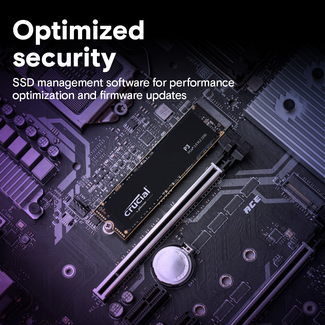 SSD CRUCIAL P3 1TB M.2 PCIE NVMe 3D NAND Write speed 3000 MBytes/sec Read speed 3500 MBytes/sec TBW 220 TB CT1000P3SSD8