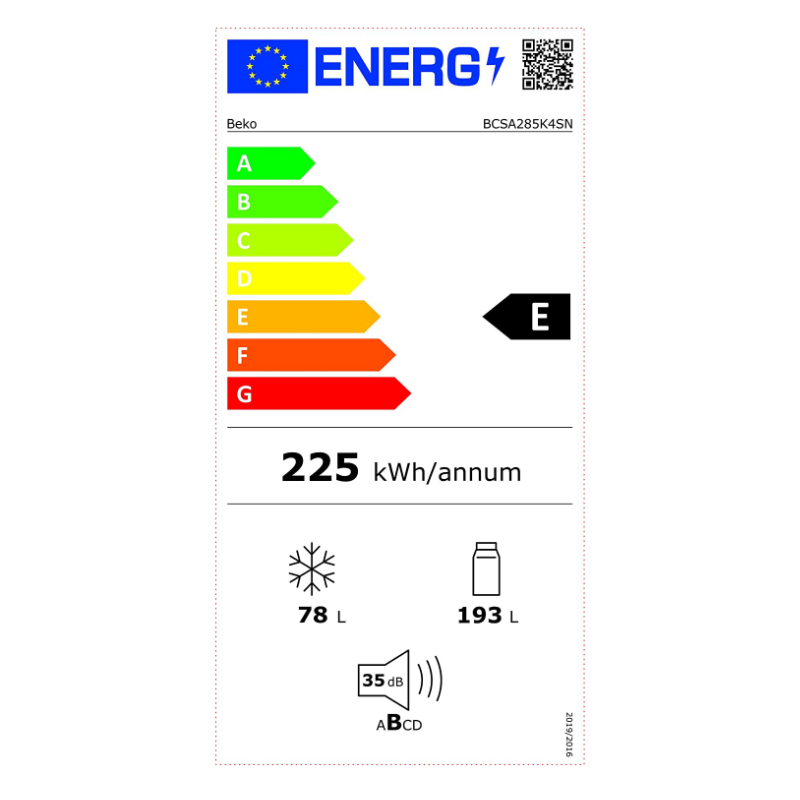 BEKO Built-in Refrigerator BCSA285K4SN, Height 177.5 cm, Energy class E, Inverter motor